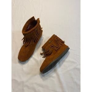 Minnetonka High Top Back Zip Tassle Boots Brown Suede Leather Womens 7 Style 292